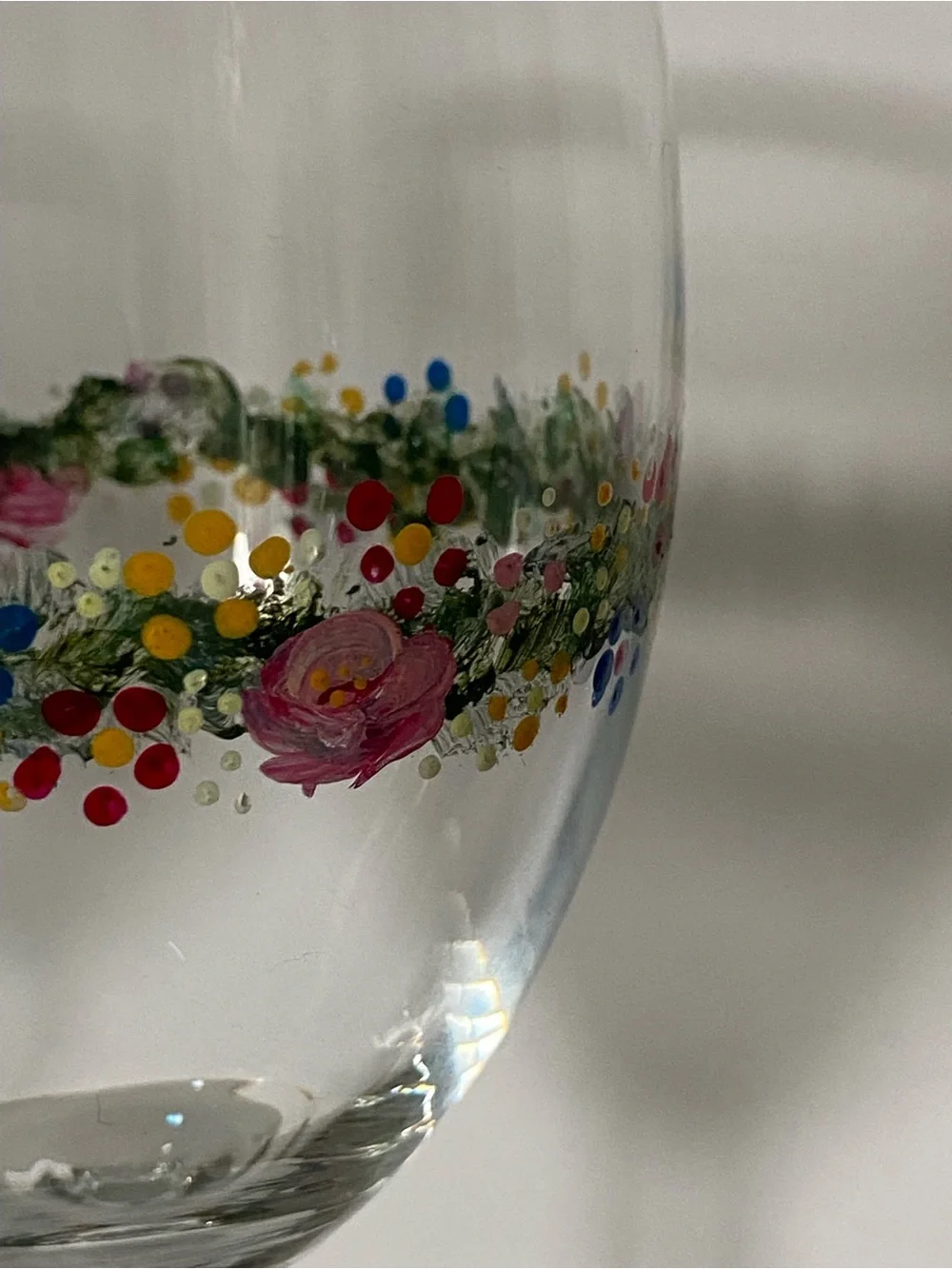 Hand Painted Wine Glasses Set of 2 Floral Flowers Garden Wedding 7” Glass Color